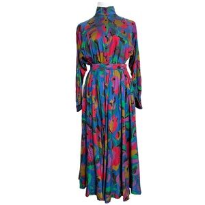 Vintage 70s / 80s JAEGER Abstract Floral Blouse and Skirt Suit in Multicolor